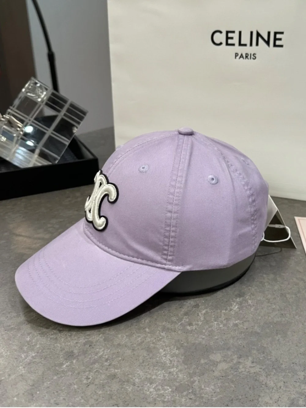 Celine. Light Purple Triomphe Embroidered Baseball Hat Cap
